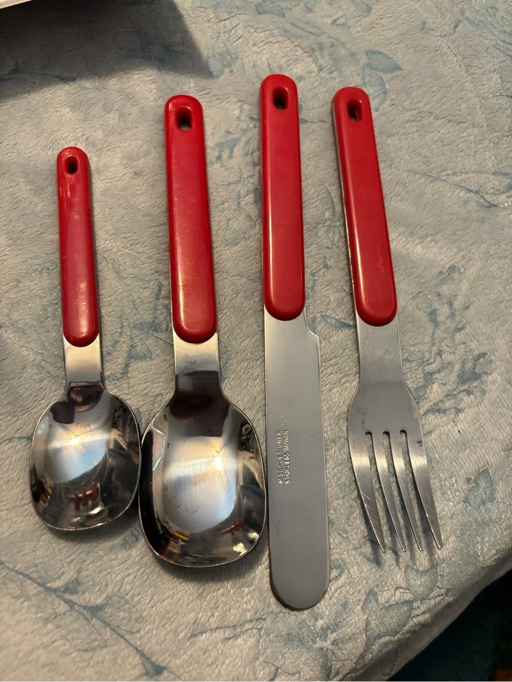 Red Handle Cutlery Set with White Stand - Home Dining-Vintage